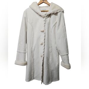 Coldwater Creek Penny Lane Hooded Faux Leather/Fur Off White Sz L